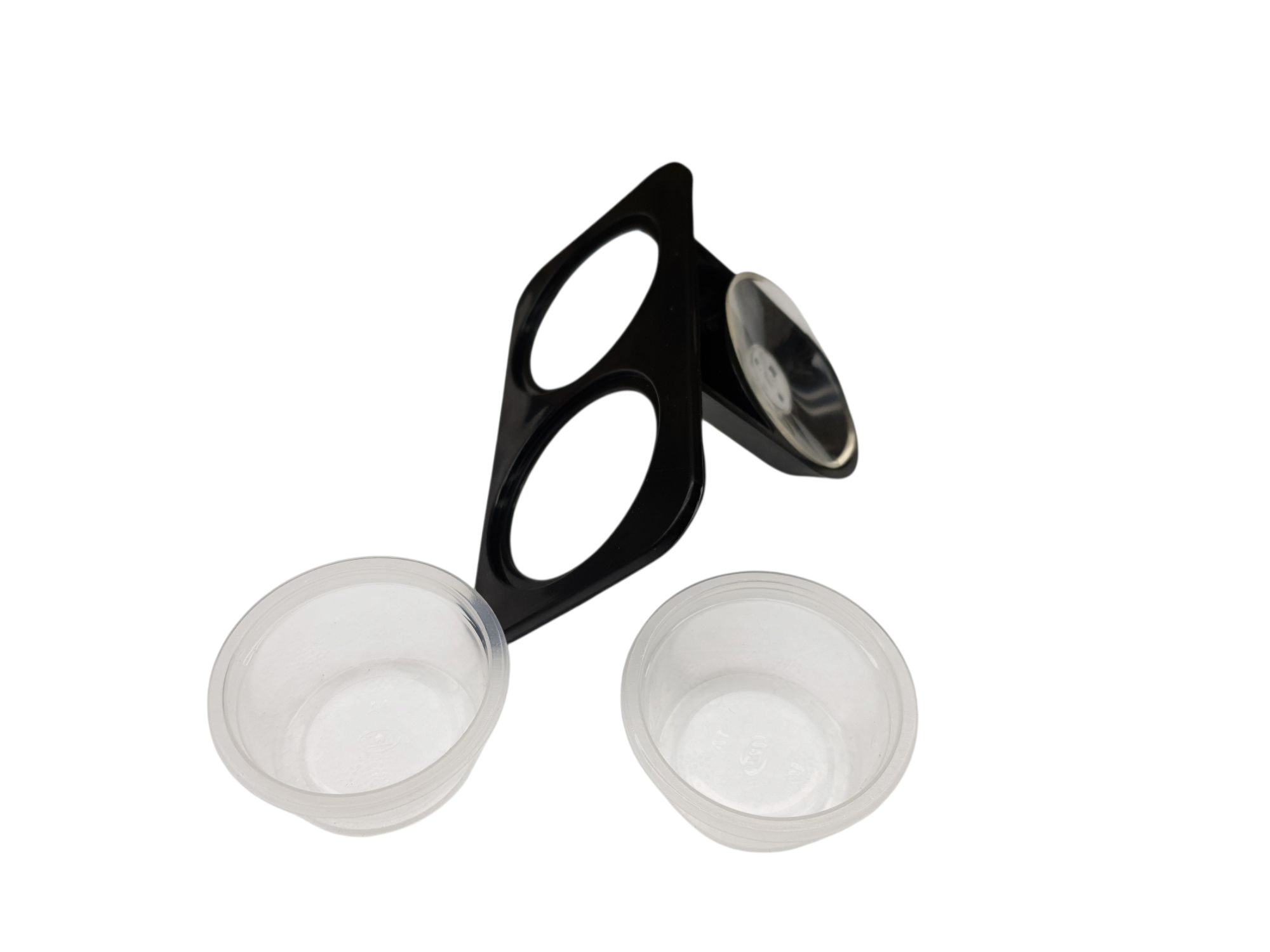 Support / mangeoire double à ventouse avec recipient intégré